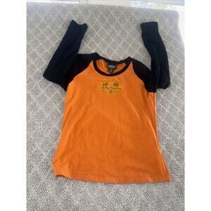 Harley Davidson T-Shirt Long Sleeve Medium Orange Black Los Angeles To New York